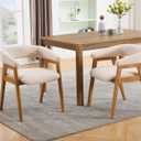 Modern Barrel Dining Chairs with Arms Set of 2, Upholstered Fabric Kitchen & Dining Room Chairs with Open Back/Solid Wood Legs, Comfortable Side Chairs, Linen Beige