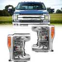 Chrome Pair Headlights Fit 2017-2019 Ford F250 F350 F450 F-550 SuperDuty