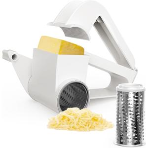 Cheese Grater with Handle, Rotary Cheese Grater,Vegetable, Chocolate, Hard Cheese & Nut Grater,White