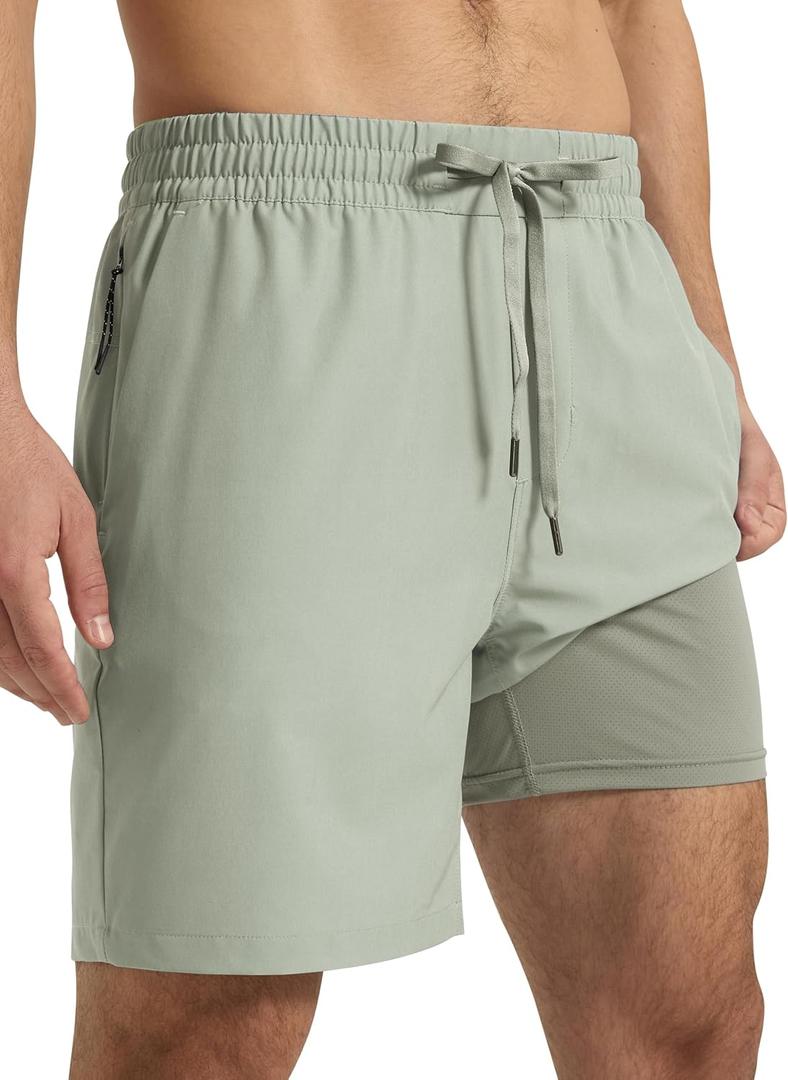 Arcweg 7-Inch Men's Swim Trunks, 2-in-1 Compression Liner with Pockets (Gray)