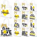 Vicenpal 24Pcs/12 Sets Softball Clear Goodie Bags with Handles Bows Softball Party Favors PVC Plastic Gift Bags Sport Theme Treat Snack Bag Stuffers for Team Gifts Supplies, 7.9 x 7.9 x 3.1''