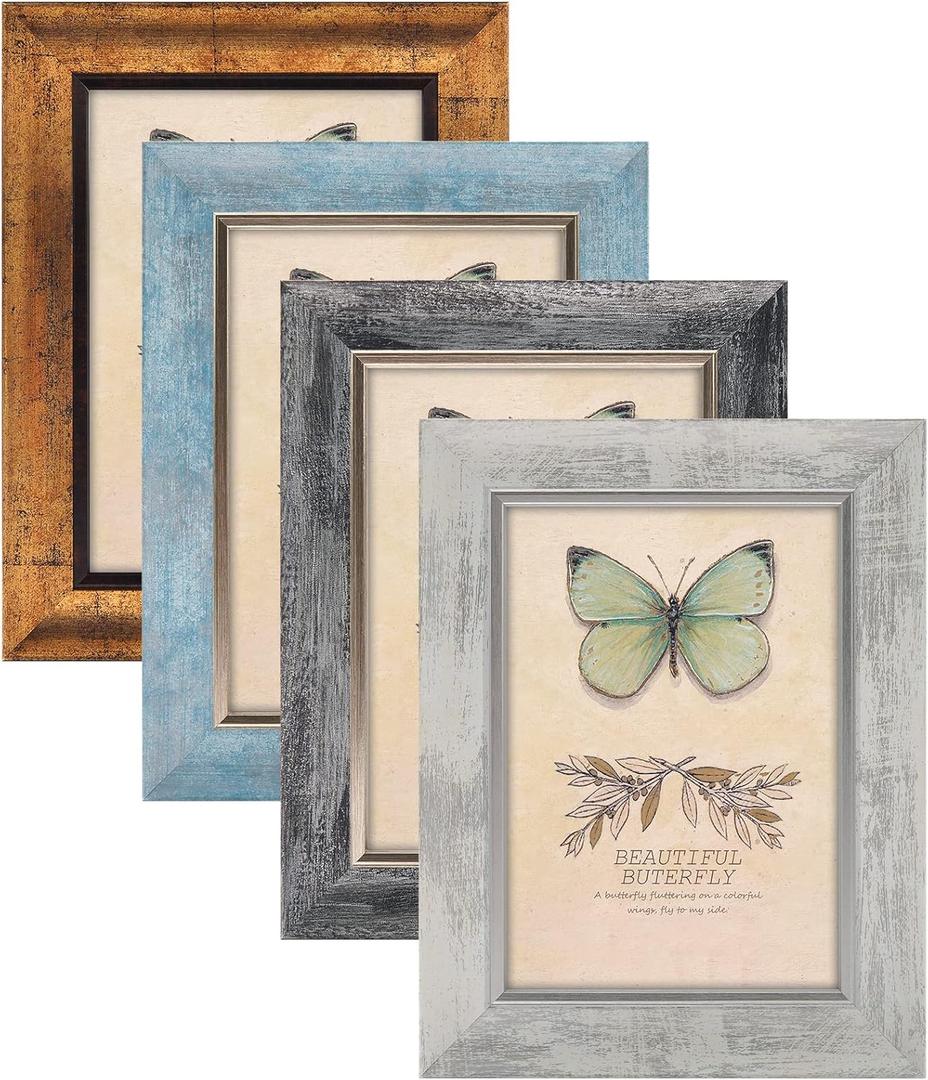 5x7 Picture Frames Set of 4 Rustic Retro Photo Frame with HD Plastic Cover for Wall Mount and Tabletop Display Family Friends Wedding Gift