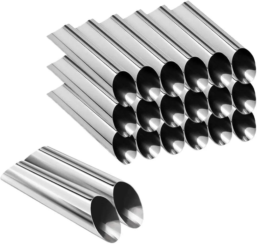 Cannoli Tubes, 5 inch Large Stainless Steel Cannoli Forms Non-stick cream horn Danish Pastry Molds for Croissant Shell Cream Roll Pack of 20 (Cleaning Brush Included)
