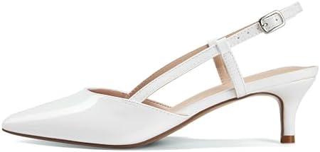 GENSHUO Low Kitten Heels Women's Slingback Dressy Pumps Pointed Closed Toe Ankle Strap Elegant Wedding Pumps Formal Comfortable Shoes, Size 7.5