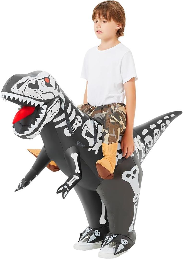 COMIN Inflatable Dinosaur Costume Kids Ride-on Inflatables Blow Up Dino Costume Skeleton Funny Dress for Halloween Party (36'')