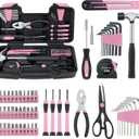 MARTCOLOR 58 Piece Household Tool Set, General Household Hand Tool Kit with Plastic Toolbox Storage Case, All Purpose Household Tool Kit for Women, Girls and Ladies, Pink