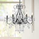 Bestier Black Vintage Candle Chandelier Crystal Lighting Fixture Lamp for Dining Room Bathroom Foyer Livingroom 6 E12 Bulbs Required D24 in x H26 in