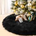 MACTING Faux Fur Christmas Tree Skirt 28 Inch Black Plush Skirt Fluffy Soft Double Layer Small Tree Mat Base Cover for Merry Christmas Party Holiday Home Indoor Halloween Xmas Tree Decorations