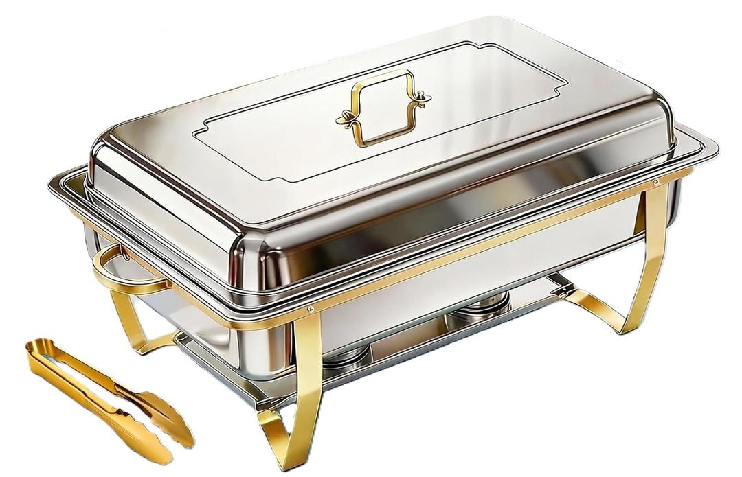 POWERFUEL 2 Pack 11QT Rectangular Chafing Dishes for Buffet with 2Tongs