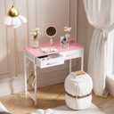 Pamray 32 Inch Small Computer Desk with 2 Drawers for Bedroom Study Writing Home Office Table for Small Spaces Pink