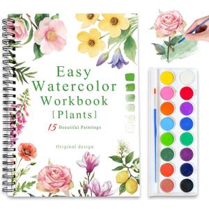 Watercolor Workbooks, 16 Colors Water Color Books Paint Set for Adults, Watercolor Coloring Book for Beginners, Water Color Workbook, 15 Beautiful Paintings for Beginners (Plants) (with palette)