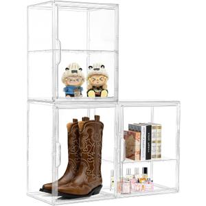 Attelite Acrylic Display Case Compatible with Labubu POP MART, Clear Stackable Plastic Storage Bins with Magnetic Lid, Display Box for Large Figures Collectibles, Cosmetic, Shoe, Perfume and Purse