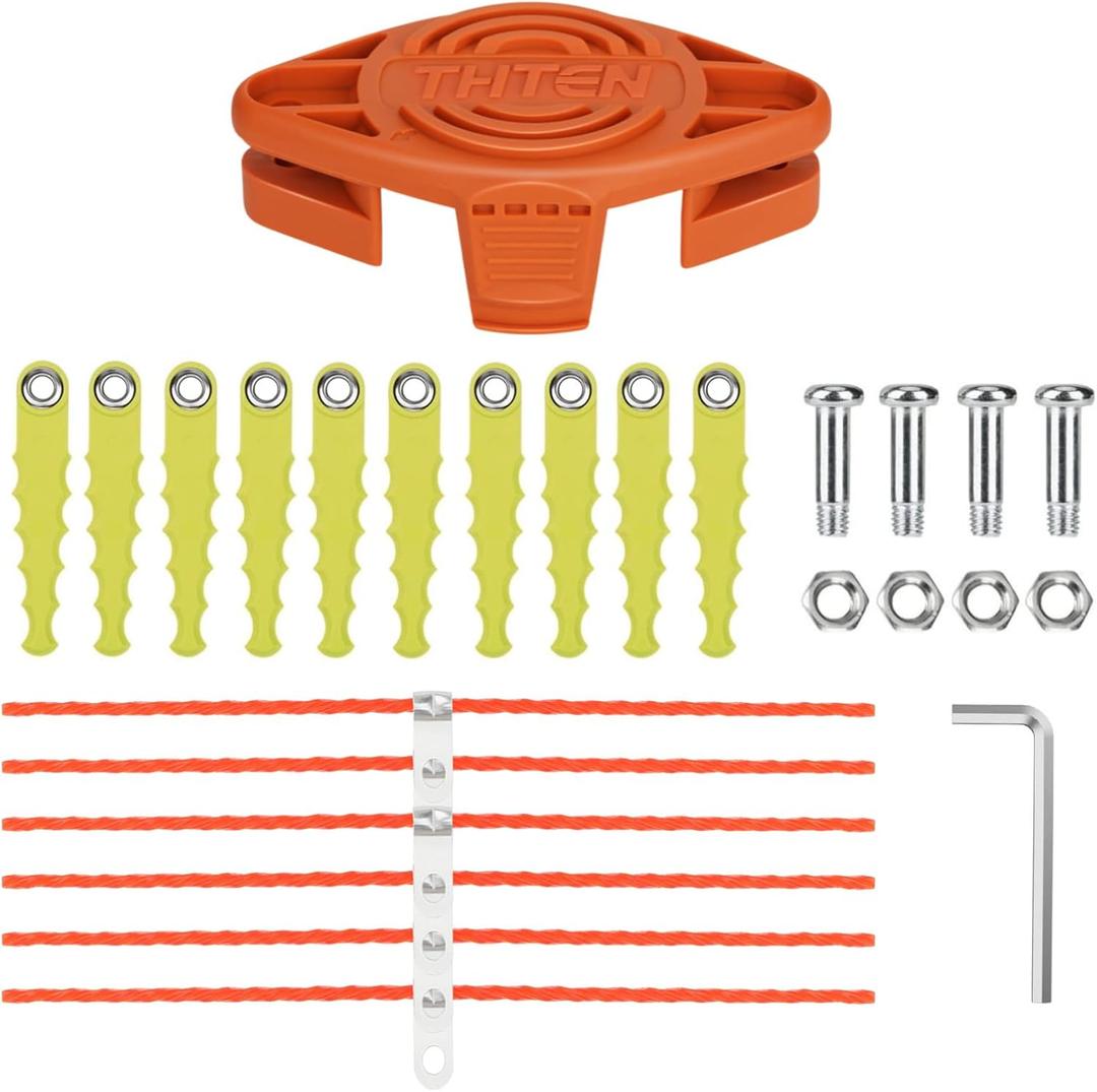 THTEN WA0010 WA0004 Trimmer Blades Head Spool 10ft 0.065" Compatible with Worx WG180,WG175,WG170,WG163,WG156,WG155,WG154,WG153,WG152,WG151.5,WG151,WG150 Line String Trimmer 1+10+6+4+1