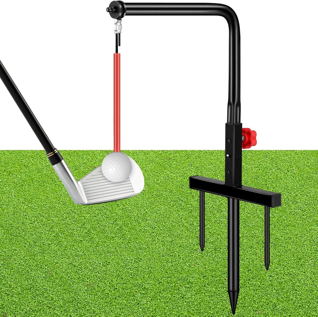 Poen 1 Set Golf Swing Trainer Training Iron Practice Swing Groover with 3 Height Indoor Golf Practice Simulator Accessories Aid Equipment (Black)