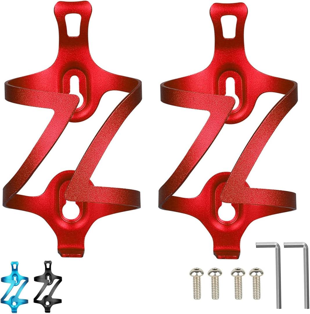 aiGear Bike Water Bottle Holder, Aluminum Alloy Lightweight & Durable Bicycle Cage, Fits 2.9-3.5" Bottle Holder for Bike MTB Cycling (2 Pack, Red)