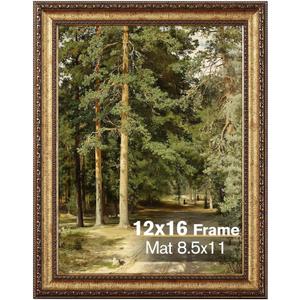 2 Pack 12x16 Gold Picture Frame, Ornate Vintage Wall & Tabletop Frame with Real Glass, Display 8.5x11 with Mat or 12x16 without Mat for Antique Decor