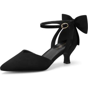 Carcuume Women's Kitten Heels with Bow Closed Toe Sandals Ankle Strap Wedding Pump Shoes (11, Black)
