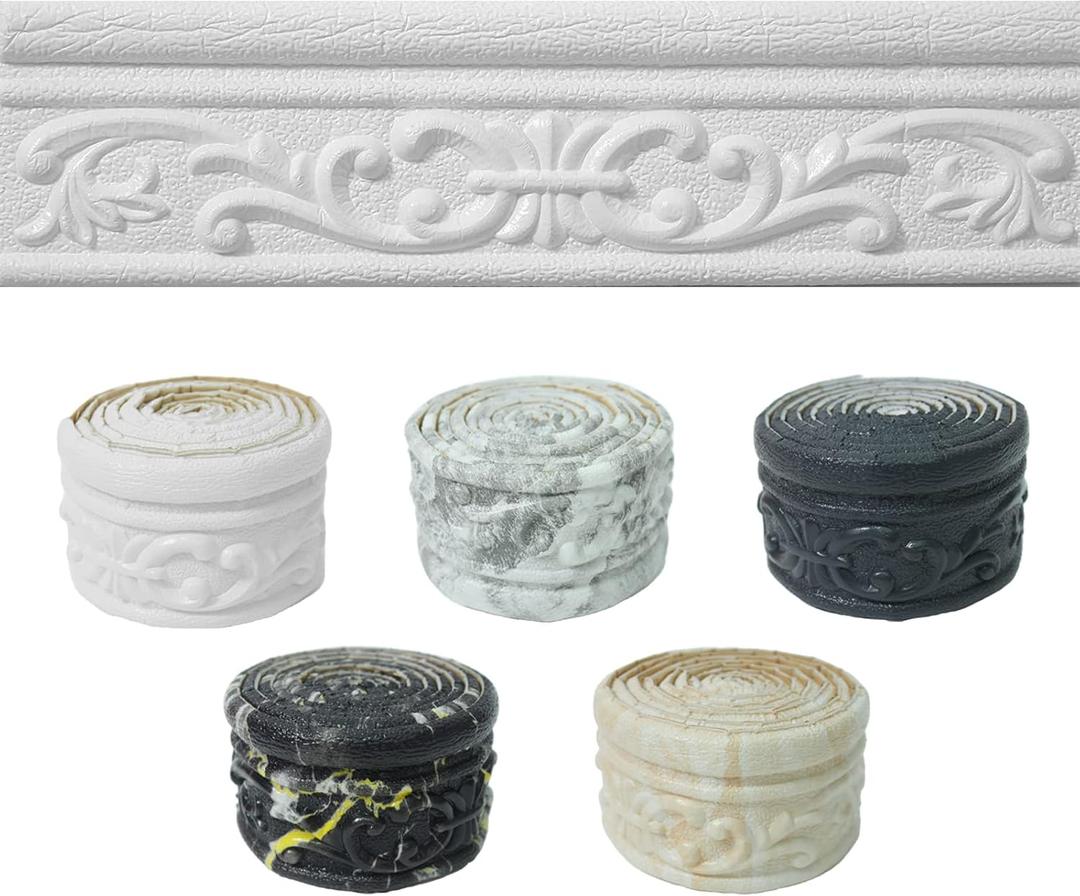 WAPANE 90" x 3.1" Peel Stick Foam Molding Trim Self Adhesive, Crown Molding Wallpaper Border Flexible, 3D Wall Edging Lines Foam Baseboard, Wall Base Moulding Trim for Home, Hotel DIY Decoration (White)