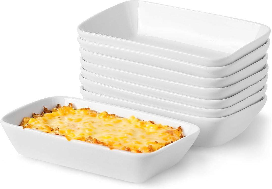 13.5oz Ceramic Small Baking Dish 8 Pack, 7  4.3 x 1.5 Inch Rectangle Baking Dish for Oven, Small Rectangle Ramekin, Individual Portion Casserole Dishes in Microwave Air Fryer Toaster Oven
