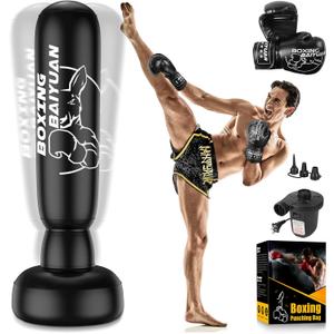 71" Heavy Standing Punching Bag for Adults Teens, Thickened Freestanding Punching Bag with Boxing Gloves and Automatic Pump, Inflatable Boxing Bag with Stand for Training MMA Thai Taekwondo Fitness