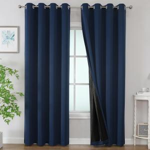 Estelar Textiler Navy Blue 100% Blackout Curtains for Bedroom, Thermal Insulated Full Room Darkening Window Curtains 90 Inches Long 2 Panels for Living Room, Full Light Blocking Grommet Drapes, 52Wx90L