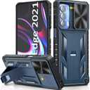 for Motorola Moto Edge 2021 Case | Edge 5G UW Case: Kickstand & Slide Lens Protector Cover - Shockproof Rugged Military Grade Protective Case for Men Women - 6.8 inch Armor Designed - Blue