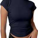 Dwnval Womens Short Sleeve Mock Neck Slim Fit Ribbed Knit Tops | mock neck tops for women, turtle Neck Tops, Cap Sleeve, work tops for women (M)
