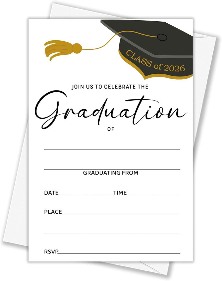 Graduation Party Invitations for Class of 2026, Graduation Announcement Cards for High School, College, University, 4x6 Set of 25 Invitations with Envelopes-A04