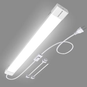KUKUMAO 5000K Plug in LED Tube Light Fixture, 18W Linkable Cabinet Light for Garage, Kitchen, Bathroom, Closet, Office - 2Ft, Triproof, White