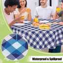 Smiry Plastic Table Cloth, Waterproof Vinyl Tablecloth with Flannel Backing, Wipeable Buffalo Plaid Table Cover for Picnic, Indoor and 4th of July, Independence Day (Navy & White, 60" Round)