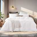 NEXHOME PRO Duvet Cover Set 100% Washed Cotton Full Size Linen Feel Textured Organic Natural 3 Pieces Bedding Set with Zipper Closure and Corner Ties, Breathable and Soft (White, No Comforter) (Full (80"x90"))