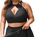 Women's Black High Waisted Swim Skirt Plus Size A-Line Pleated Skirts Bikini Bottom Tummy Control Skort Swimsuit XL (Black, XXL)