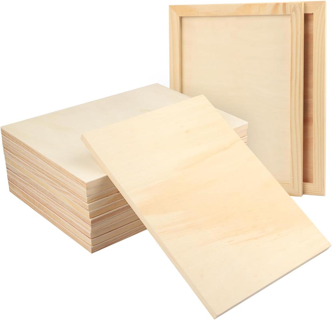 GNIEMCKIN 14 Pack Wooden Canvas Boards for Painting, 9 x 12 Inch Wood Canvas for Art Projects, Cradled Artist Panels for Oil, Acrylic, Encaustic, Wood Burning, Pouring and More