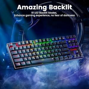 Redragon Wireless Gaming Keyboard, BT/2.4Ghz Tri-Mode Mechanical Keyboard with Aluminum Pannel, Hot-Swap Red Switch, Programmable 87 Keys TKL, LED Rainbow Backlit - K552-KRS (Black)