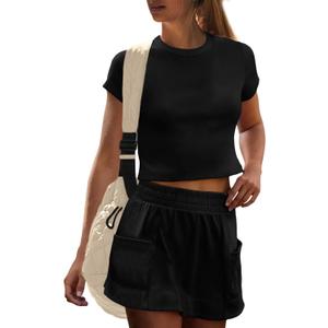 UNIANKIYA Summer Two Piece Skirt Set for Women Running Matching Workout Set Athletic Skort Sets Women 2 Piece Outfits 2026 (Black, L)