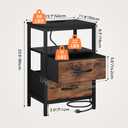 OLIXIS Nightstand with Charging Station, Bedside Table with USB Ports & Type-C, 2 Fabric Drawers Night Stand with Open Shelf, Compact End Table for Bedroom, Black & Rust, 15.7"Dx11.8"Wx23.6"H