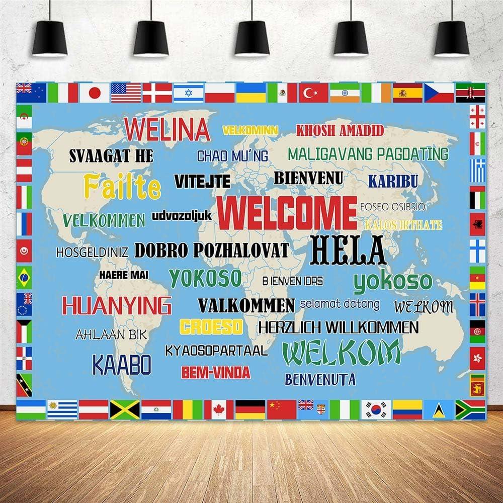 7X5ft International Flag Photo Backdrop Photography Background, Welcome of The World Christmas Backdrops Photo Booth Country Flags Banner Prop Decorations Wall Decor Tablecloth