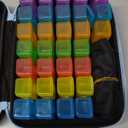 Monthly Pill Organizer 2 Times a Day with Weekly Pill Bags, Portable Hard Shell Case, Pill Cutter & Opener Pick, Monthly and Weekly Stickers for Medication Management (Blue, 2 Times a Day)