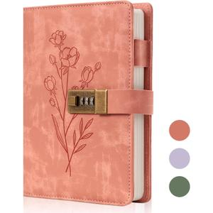 Lock Diary for Women Diary with Lock for Girls A5 Leather Locked Journal 260 Pages 100 GSM Refillable Journal with Lock for Teens Secrets Flower Journals with Combination Passwords, 5.7"x8.3", Pink, 2 Pack