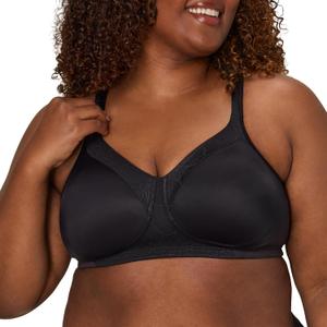 Playtex Women's Wireless Bra, 18 Hour T-Shirt Bras, Moisture-Wicking, Full Coverage, Smoothing (44DDD, Black)