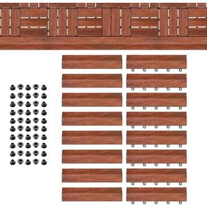 PrimeZone 16 PCS Solid Acacia Wood Border Trim for Interlocking Deck Tiles - 12" L Waterproof Side Pin End of Outdoor Flooring, Loop End Piece for Decking Floor, Brown