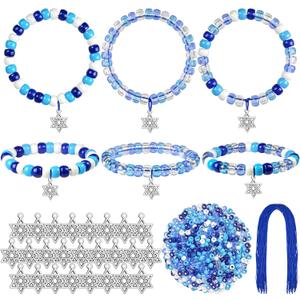 Cinrobiye 24 Set Hanukkah Beaded Bracelets Crafts Kit Bulk DIY Chanukah Beaded Stretch Wristband Craft Kit Festival of Lights Jewelry Making Kit Gifts for Winter Jewish Holiday Party Favors Supplies