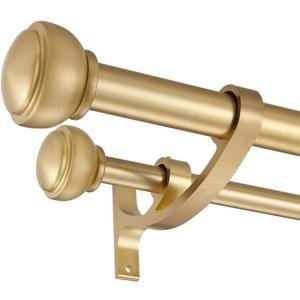 Warm Gold Double Curtain Rods 72 to 144 Inch, Double Decorative Curtain Rods with End Cap Finials, Double Curtain Rods for Window, 1-Inch Front and 5/8 Inch Back Double Window Drapery Rod