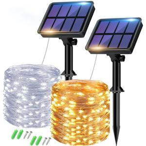 btfarm 2 Pack Solar String Lights Outdoor - 160LED 66FT Solar Fairy Lights Outside Waterproof 8 Modes, Copper Wire Solar Powered Twinkling Lights for Tree Garden Patio Christmas Wedding Party Decor