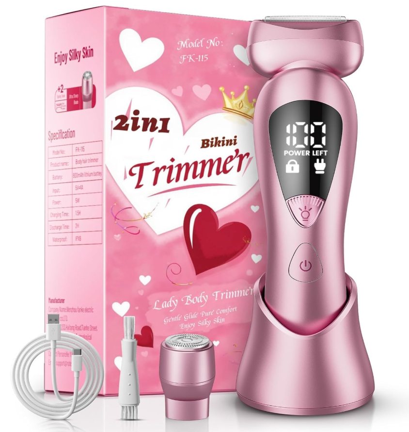 rategist Cordless Electric Razors for Women: Rechargeable Painless Bikini Trimmer for Body Hair - IPX7 Waterproof Shaver with LED Display for Face/Underarm/Leg Deep Blue