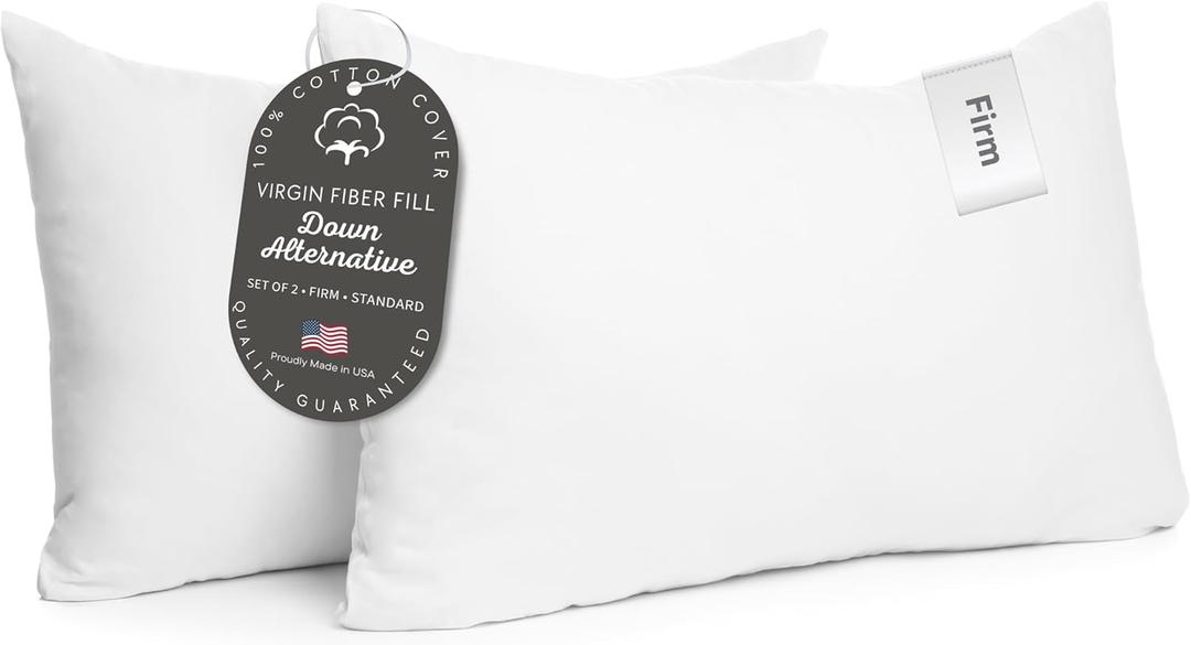 Digital Decor 100% Cotton Luxury Hotel Pillows Standard Size Set of 2, Cooling Hypoallergenic Down Alternative Pillows for Sleeping, Firm Support for Side & Back Sleepers, Made in USA, 26" x 20"