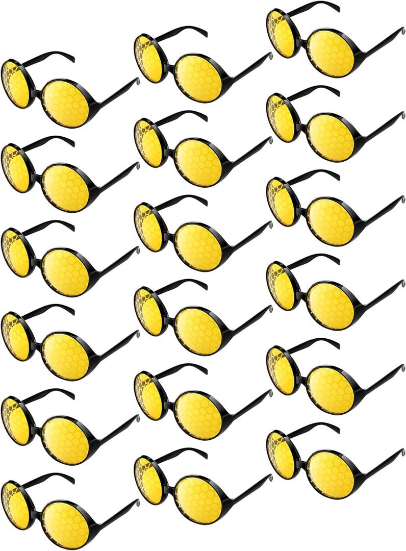 Bencailor 18 Pcs Bee Glasses Sunglasses Honey Bee Costume Glasses Funny Eyeglasses Honeycomb Accessories Party Favors (Yellow)