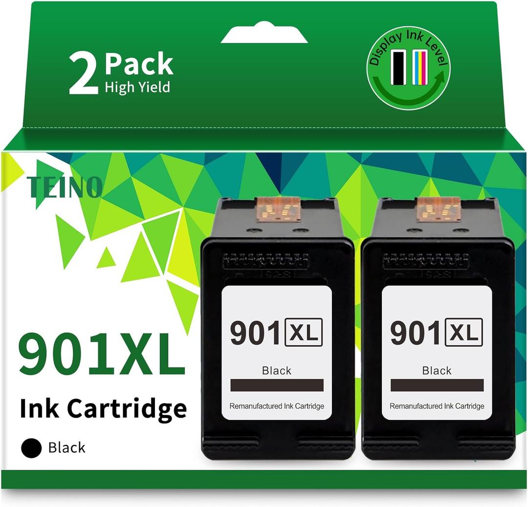 TEINO Remanufactured Ink Cartridge Replacement for HP 901XL 901 Black Ink Cartridges for HP OfficeJet J4500 J4680 J4580 4500 J4524 J4540 (2 Black)