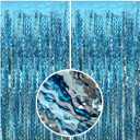 Blue Streamers Party Decorations, Pale-Blue Fringe Backdrop, Light-Blue Birthday Decoration, Frozen Birthday Favor, Ocean Parties Decor, Under The Sea Party Decor, Pool Beach Backdrop Decorations (2 pack)