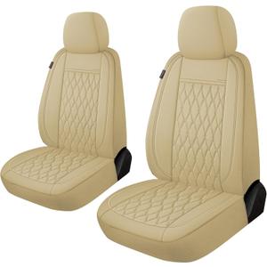 CAROMOP Faux Leather Car Seat Covers 2 Front Set,Luxury and Comfortable Seat Covers for Cars, Airbag Compatible Car Interior Covers, Universal Fit for Suvs,Vans,Trucks(Beige)